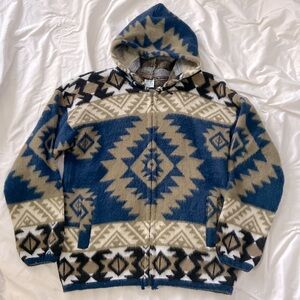 Yari Artesanias alpaca wool folk design  hooded zip up jacket